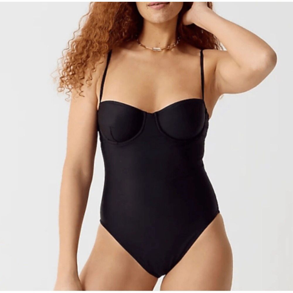 J Crew Heritage Balconette Underwire Sexy One Piece Black Bathing Suit Size 4